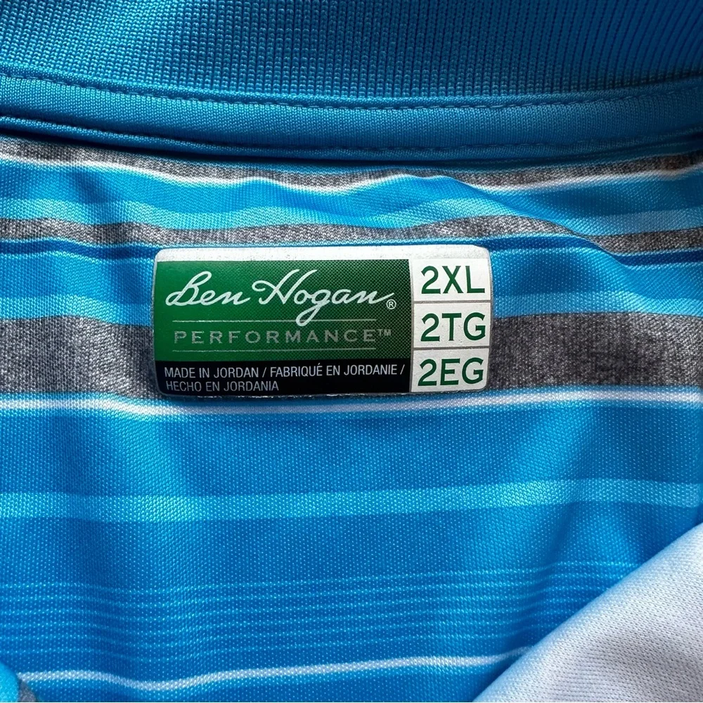 Ben Hogan Men's Blue Stacked Stripe Short Sleeve Golf Polo Shirt Size 2XL‎